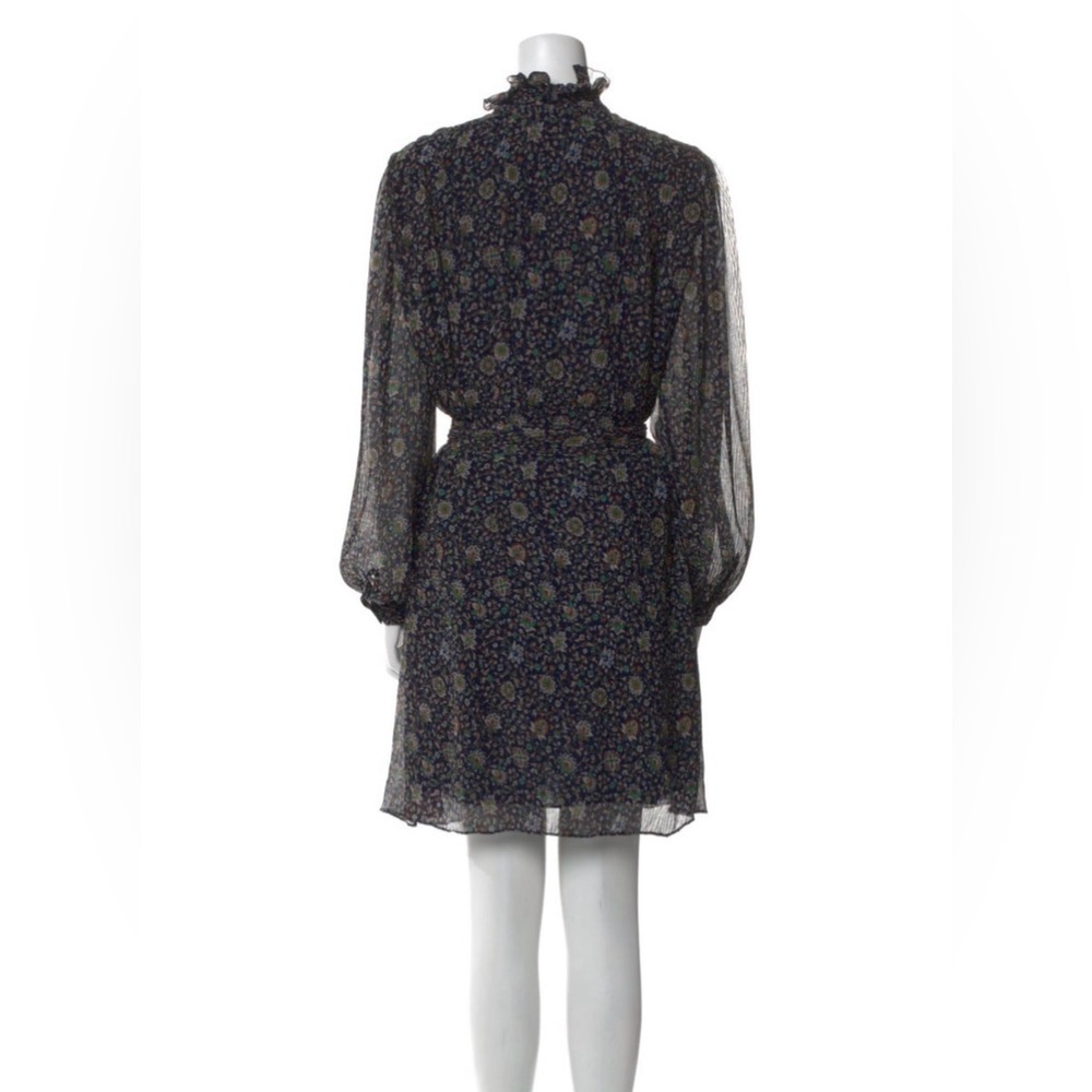 Tory Burch Black Floral Long-Sleeve Ruffle Neck Dress